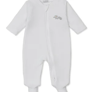 Jacquard White Footie w/ Gray Embroidered Elephants