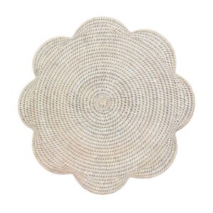 Scallop Whitewash Rattan Mat