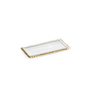 Rectangular Glass Tray with Gold Rim