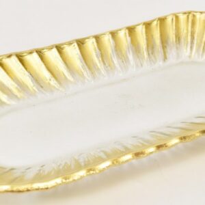 Oval Glass Fluted Platter with Gold Trim