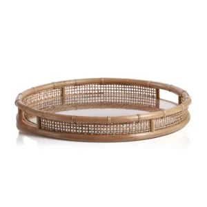 Larissa Round Rattan Tray with Glass Insert